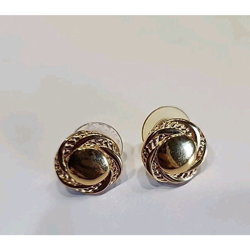 Vintage Monet Gold Tone Dome Rope Swirl Twist Earrings